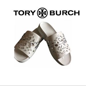 Tory Burch Brae Crystal-Embellished White Leather
